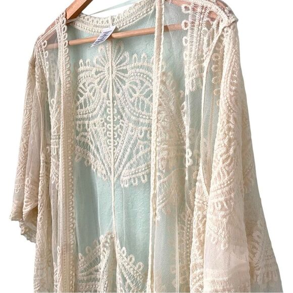 Boho Cream Lace  Sheer Kimono Cardigan in Size XL - Picture 7 of 12